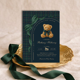 Invitación Ducha de Bebé Niño Oso de Peluche a Cuadros Polo d