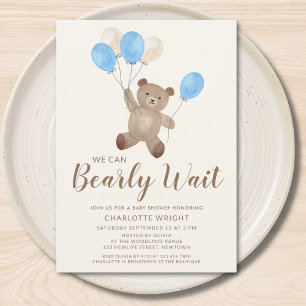 Invitación Ducha de bebé niño Oso de peluche Apenas podemos e