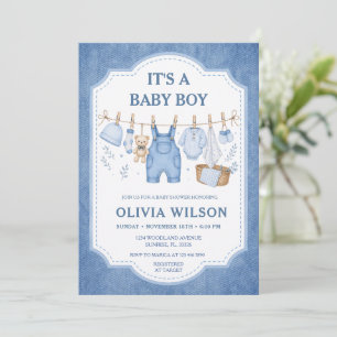 Invitación Ducha de bebé Niño Pantalón de Mezclilla Ropa 