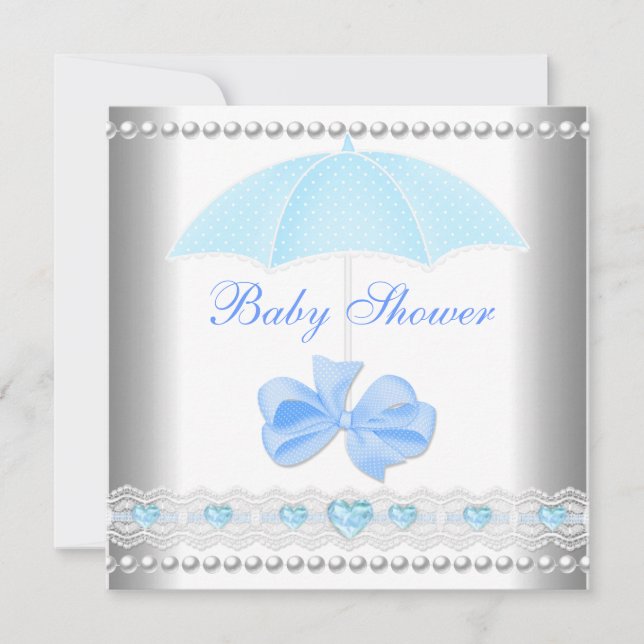 Invitación Ducha de Bebé Niño Paraguas Azul Bebé (Anverso)