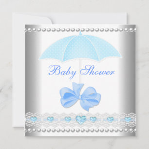 Invitación Ducha de Bebé Niño Paraguas Azul Bebé