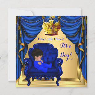 Invitación Ducha de bebé niño pequeño príncipe azul real oro