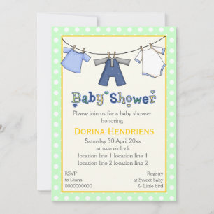 Invitación Ducha de bebé niño personalizada en tendedero
