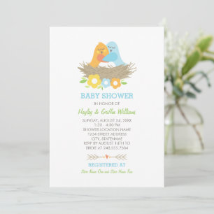 Invitación Ducha de bebé niño primavera pájaros nidificando