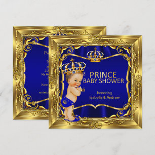Invitación Ducha de bebé niño príncipe azul ornamentado oro