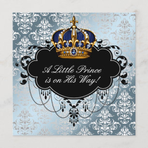 Invitación Ducha de bebé niño Príncipe Azul Plateado Negro