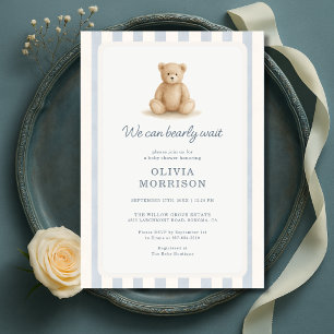 Invitación Ducha de bebé niño rayas azules Teddy Bear Boy