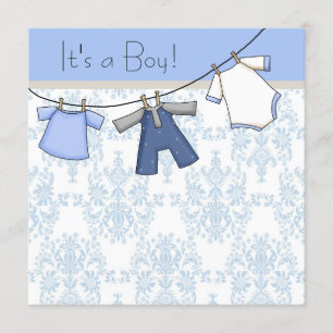 Invitación Ducha de bebé niño ropa tendida