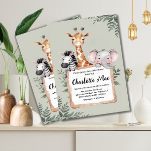 Invitación Ducha de Bebé Niño Safari Animales Pequeño Explora