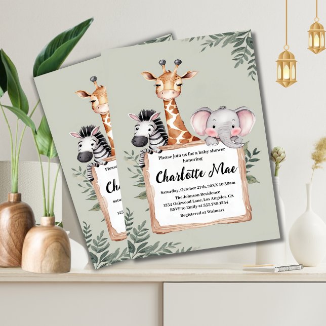 Invitación Ducha de Bebé Niño Safari Animales Pequeño Explora (Subido por el creador)