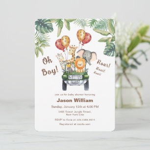 Invitación Ducha de bebé niño Safari de la jungla tropical sa