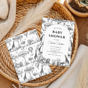 Invitación Ducha de bebé niño Safari negro Toile De Jouy