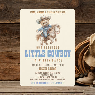 Invitación Ducha de bebé niño salvaje Oso de peluche Vaquero