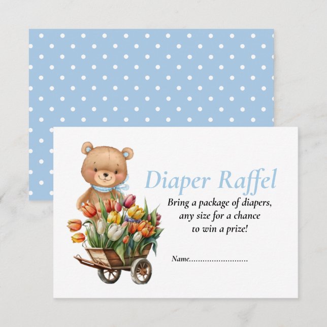 Invitación Ducha de bebé niño Teddy Flora rústica Diaper Raff (Anverso / Reverso)