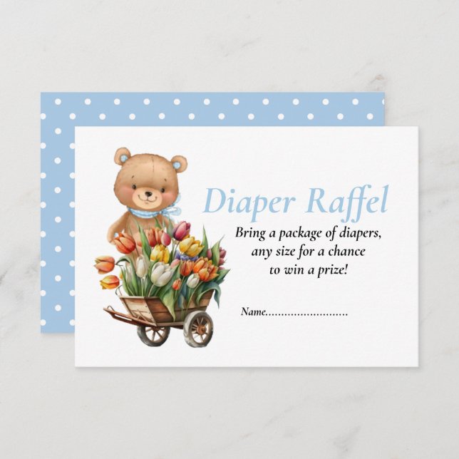 Invitación Ducha de bebé niño Teddy Rustic Flora Diaper Raffe (Anverso / Reverso)