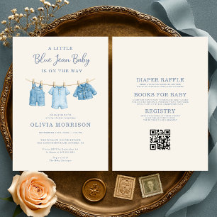 Invitación Ducha de bebé niño todo en uno de mezclilla azul