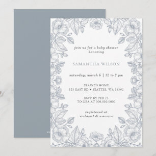 Invitación Ducha De Bebé Niño Toile De Jouy Chinoiserie