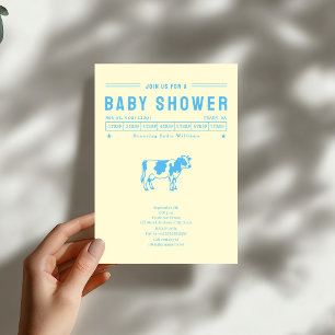 Invitación Ducha de Bebé Niño Vaca de Mantequilla Azul