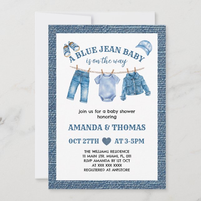 Invitación Ducha de bebé niño vaquero (Anverso)