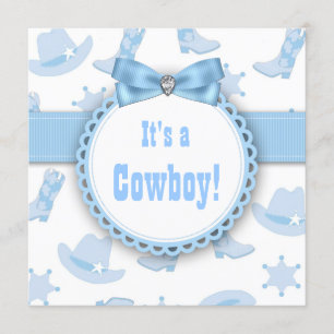 Invitación Ducha de bebé niño vaquero azul