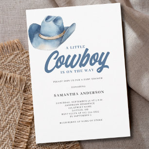 Invitación Ducha de bebé niño vaquero azul western