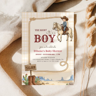 Invitación Ducha de bebé niño vaquero del oeste americano