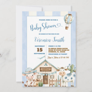 Invitación Ducha de bebé niño vaquero del oeste salvaje azul