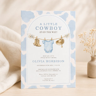 Invitación Ducha de Bebé Niño Vaquero Estampado de Vaca 