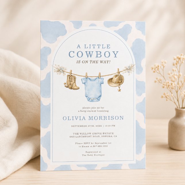 Invitación Ducha de Bebé Niño Vaquero Estampado de Vaca  (Subido por el creador)