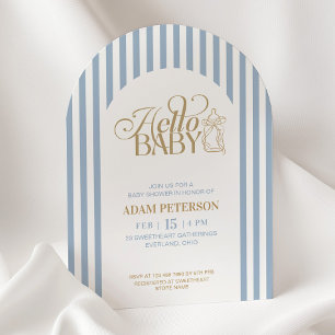 Invitación Ducha de bebé niño vintage arco de rayas azules