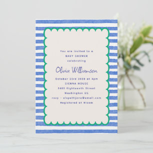 Invitación Ducha de bebé niño vintage con borde de conchas y 