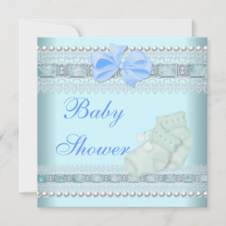 Invitación Ducha de Bebé Niño Zapatos Azules Perla Encaje