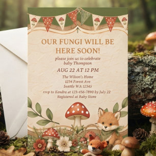 Invitación Ducha de bebé niño zorro del bosque de hongos