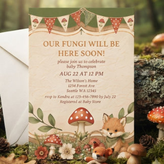 Invitación Ducha de bebé niño zorro del bosque de hongos