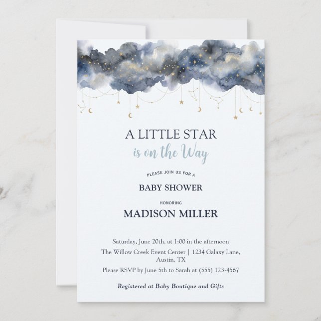 Invitación Ducha de Bebé Nube Celestial de la Marina Una Pequ (Anverso)