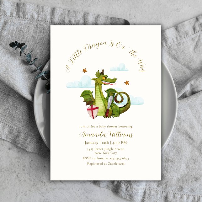 Invitación Ducha de Bebé Nube Estrella Bebé Dragón Mítico (Mythical Little Dargon Cloud Star Baby Shower Invitation)