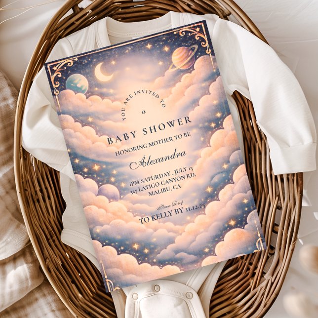 Invitación Ducha de Bebé Nubes Celestiales Estrellas (Subido por el creador)