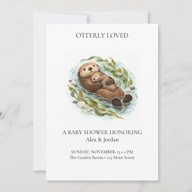 Invitación Ducha de Bebé Nutria Amada Totalmente (Anverso)