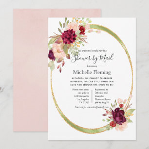 Invitación Ducha de Bebé o de Boda Borgoña y Rosa por Correo