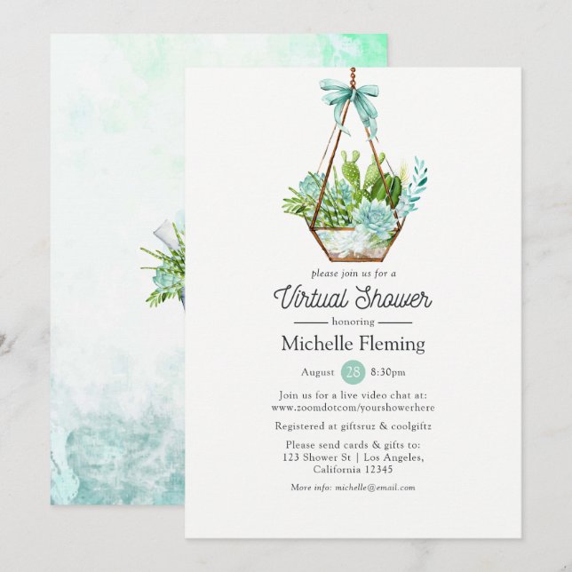 Invitación Ducha de bebé o de boda virtual en terrario de vid (Anverso / Reverso)