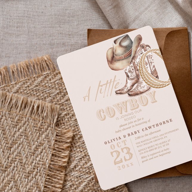 Invitación Ducha de bebé occidental Género Neutral acuarela (Subido por el creador)