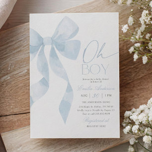 Invitación Ducha de bebé Oh Boy Blue Bow