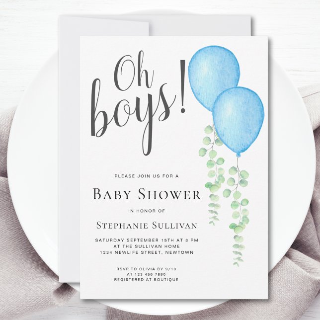 Invitación Ducha de bebé Oh chicos Gemelos Globo Azul  (Subido por el creador)