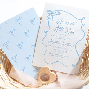 Invitación Ducha de bebé ondulado con arco azul