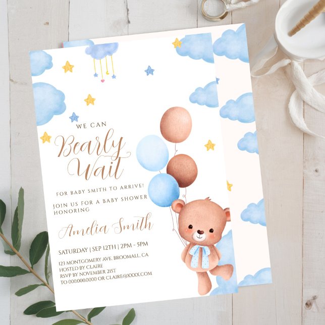 Invitación Ducha de Bebé Osito Azul Globos Marrones (Subido por el creador)