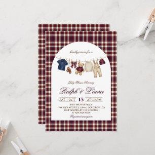 Invitación Ducha de Bebé Oso Burgundy Dinero Antiguo