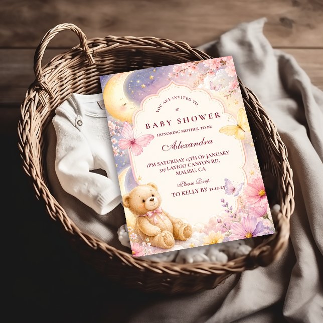 Invitación Ducha de Bebé Oso Celestial Luna Estrellas (Subido por el creador)