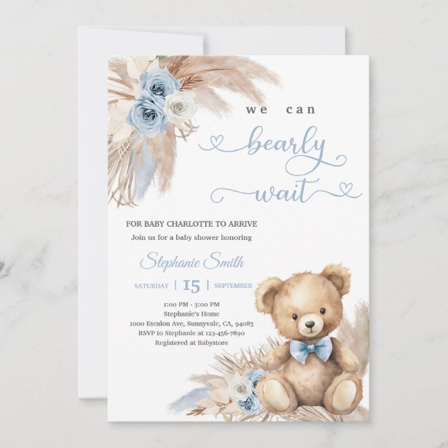 Invitación Ducha de Bebé Oso de Hierba (Anverso)