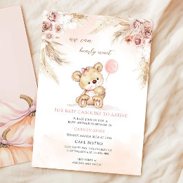 Invitación Ducha de Bebé Oso de Peluche de Pampas Rosado