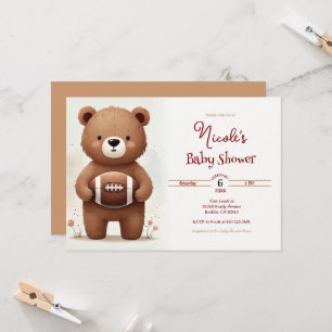 Invitación Ducha de Bebé Oso de Peluche Fútbol Aquarela